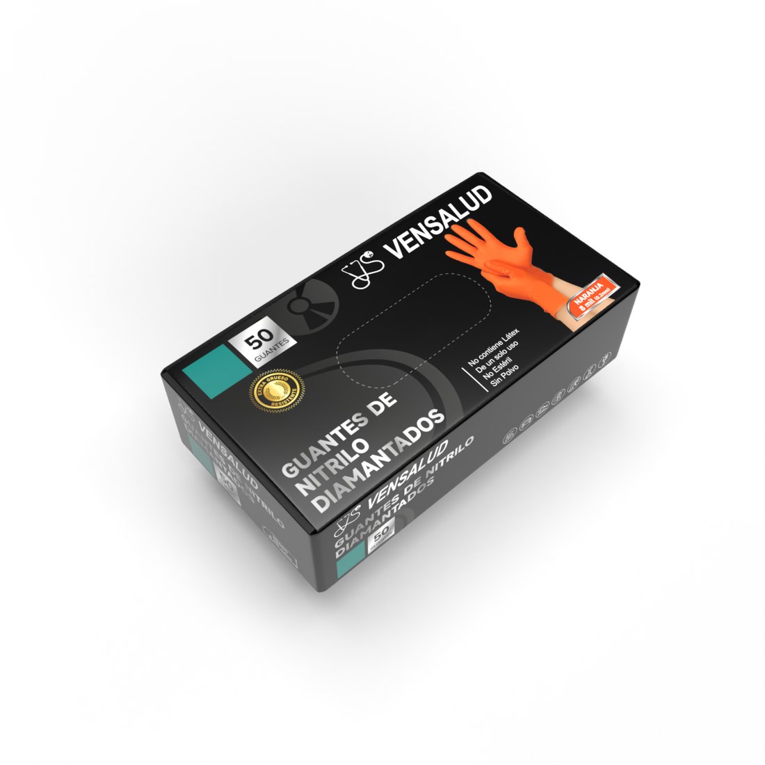 Luvas de nitrilo laranja diamante VENSALUD | Proteção Superior | À prova d'água e resistente a óleo | Ideal para Cozinha, Jardinagem e Oficinas | 50 unidades