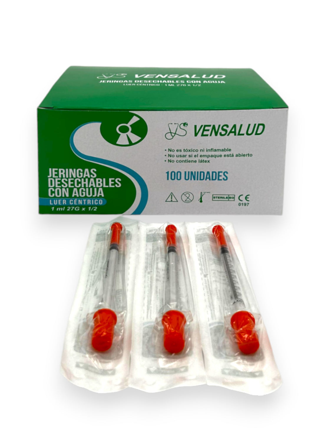VENSALUD | Ferramenta de Dosagem 1ml 27G x 1/2 | Sem Látex | Luer Cêntrico Fixo | Precisão e Conforto para Laboratórios e Veterinária | Pack com 100 Unidades