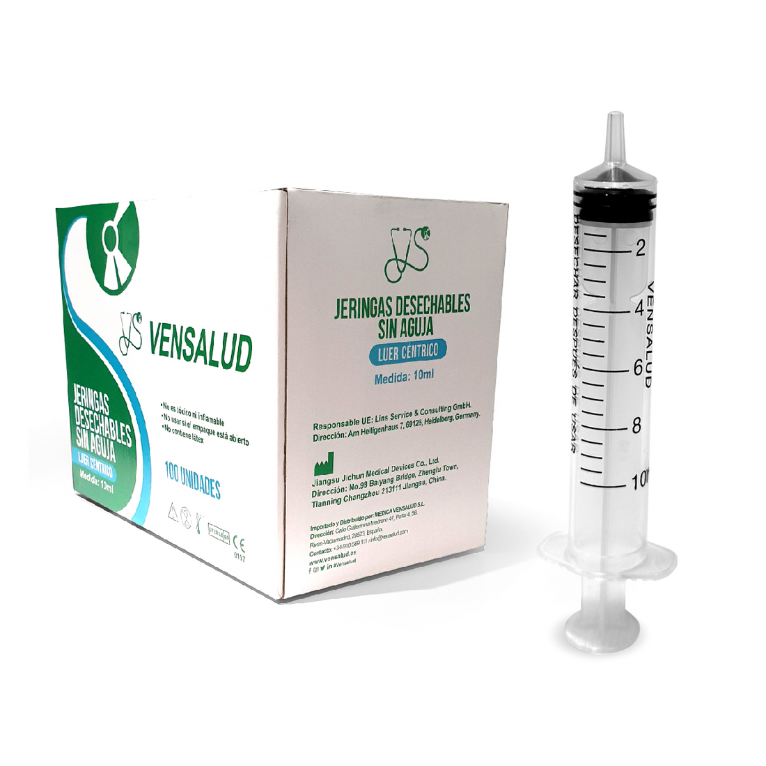 VENSALUDE | Seringa Descartável 10ml | Polipropileno | Luer Slip | Estéril | Sem látex | Pacote 100 | Para Medicina Veterinária, Laboratórios e Clínicas