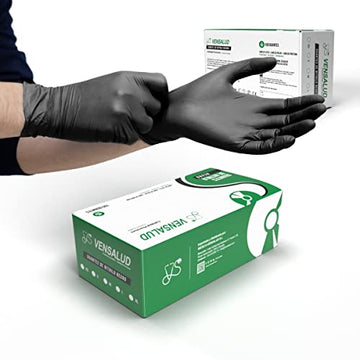 Guanti di Nitrile Nero VENSALUD | Protezione e Comfort | Ideali per Tatuatori, Meccanici e Parrucchieri | Senza Lattice, Resistenti e Confortevoli | Confezione da 100 pz.