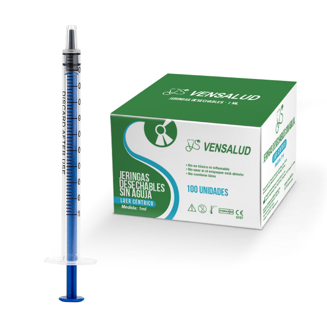 VENSALUD | Seringue Jetable 1ml | Polypropylène | Luer Slip | Stérile | Sans Latex | Pack 100 | Pour Usage Médical, Laboratoires et Vétérinaires